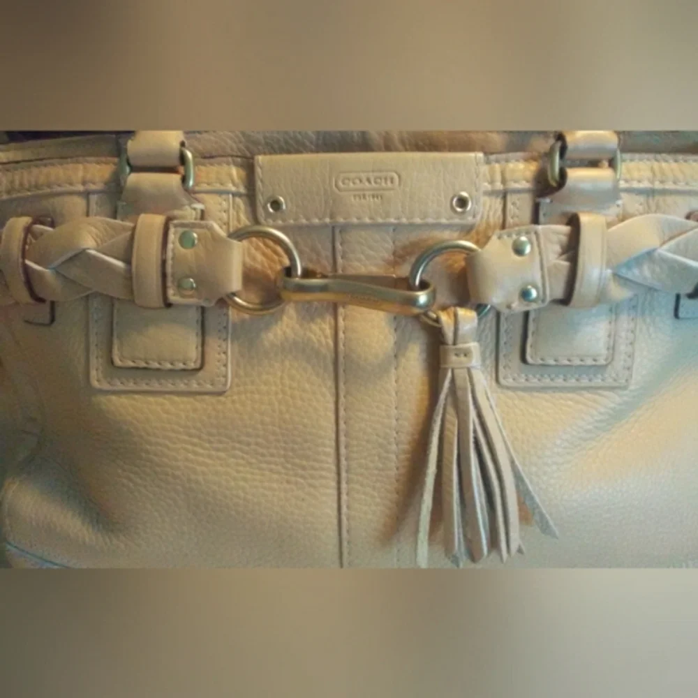 Coach Beige Leather Shoulder Bag with Tassel - Picture 13 of 15